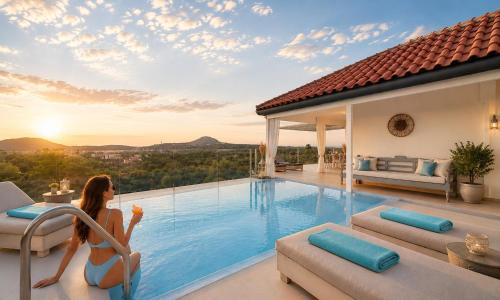 Vathi Villa | Olive Green Villa Heated Pool