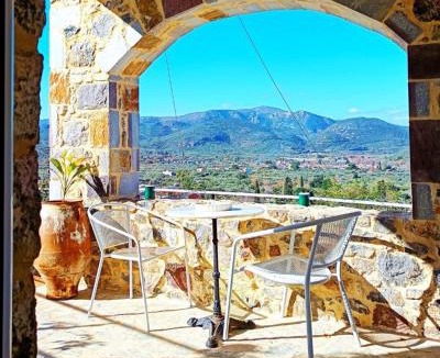 Kato Metochi Apartment | Roza Stone Studio with Private Veranda & Mountain view