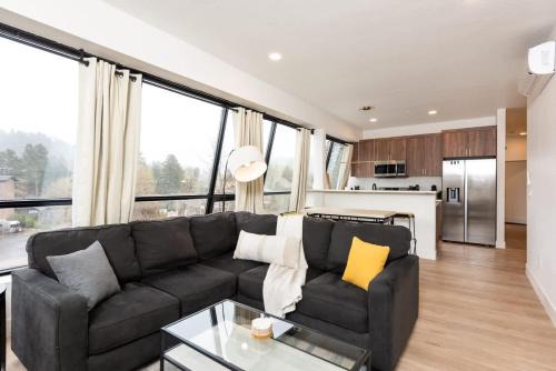 Modern condo with town and mountain views